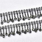 Kristal Rhinestone Zincir Şeritleri, Cam Yapay Elmas Yuvarlak Püskül Zincir Saçak Trim Çok Renkli Çoklu Boyutlarda Dikmek(Black Diamond)