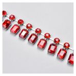 Kristal Rhinestone Zincir Şeritleri, Yapay Elmas Püskül Fincan Zinciri Kristal Saçak Trim Çok Renkli 2.5 cm Genişliğinde Çoklu Boyutlarda Metal Dikmek(Red,1 yard)