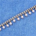 Kristal Rhinestone Zincir Şeritleri, Yuvarlak Boncuk Kristal Rhinestone Püskül Inci Saçak Zincir Trim 1 Yard Elbise Kemeri DIY Dikmek(Design 5)