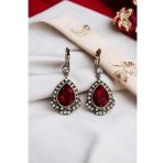 Kristal Taşlı Antik Bronz Su Damlası Küpe