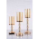 Kristal Taşlı Ayaklı Gold Şamdan 3'lü Set