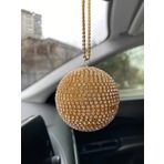 Kristal Taşlı Disko Topu Dikiz Ayna Süsü Küçük 6cm Altın