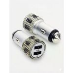 Kristal Taşlı Metal Araç Çakmaklık Şarj Aleti Çift Usb-A Girişli Hızlı Şarj 2.4A 12-24V Leopar
