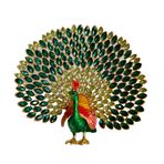 Kristal Taşlı Metal Tavus Kuşu Biblo, El İşçiliği Dekoratif Figür, 17x16 cm, Yeşil