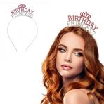 Kristal Tasli Pembe Birthday Princess Yazili Parti Taci 19X11 Cm
