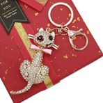 Kristal Taşlı Pembe Papyon Kedi Anahtarlık No.1