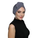Kristal Yelpaze Taş İşlemeli Çift Taraflı Astarlı Hazır Koyu Gri Türban Tesettür Abiye Bone