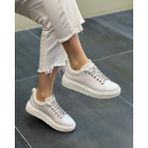 Krıste Bell 04 Beyaz Taşlı Ip Bağcıklı Kadın Sneakers Günlük Spor Ayakkabı - 001 - Beyaz