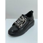 Krıste Bell 04 Siyah Rugan Taşlı Ip Bağcıklı Kadın Sneakers Günlük Spor Ayakkabı - 001 Siyah