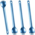 Kritkin 4 Parça Titanyum Uzun Saplı Spork ve Kaşık Ultra Hafif Portabale Sofra Takımı 8,7 İnç Çorba Kaşığı Kamp Spork Açık Kamp Sırt Çantasıyla Seyahat Seyahat Piknik Sofra Takımı (Mavi)