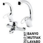 Krm 3lü Set Banyo - Evye Mutfak - Lavabo Aç Kapa Mix Batarya Musluk (5047) Krm