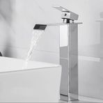 Krom Banyo Cascade Musluk Paslanmaz Çelik Tek Kolu Sıcak ve Soğuk Evye Mikser Dokunun Kısa Tasarım Modern Banyo Lavabo Bataryası Yüksek Kalite Şelale Borulu