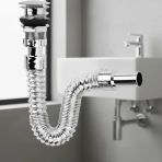 Krom Basmalı Sifon -Körüklü Sifon Bas Stoplu Lavabo Mutfak Sifonu-Paslanmaz