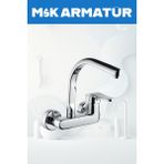 Krom Duvardan Balıksırtı Eviye Lavabo Bataryası Çeşmesi