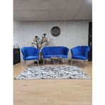 Krom Kaplama Tel Ayak Papatya Çay Seti Koltuk Takımı , Balkon, Salon, Ofis, Cafe Koltuk Takımı Mavi Renk Tek Ebat Beden