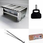 Krom Katlanır Mangal , Maşa , Yelpaze , Çıra Seti