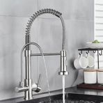 Krom Mutfak Musluğu Döner Filtre Saf Su Cihazı Sıcak Ve Soğuk Su Mikseri Yaylı Mutfak Musluğu Güverte Montajı(Brushed Nickel B)