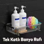 Krom Renk Banyo Duş Rafı Tek Katlı Kare Şampuanlık Sabunluk Paslanmaz Metal Duvar Tipi Organizer