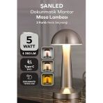Krom Renk Şarjlı Led Masa Lambası Type-C Girişli Dokunmatik 3 Işık Modlu Gece Aydınlatması
