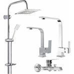 Krom Robot Krom Kare Set Lavabo-Evye-Banyo Bataryası - Beyaz