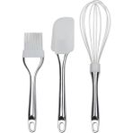 Krom Saplı - Beyaz Silikon Spatula, Silikon Fırça ve Silikon Çırpıcı 3'lü Set