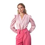 Kruvaze Desenli Bodysuit Bluz - PUDRA