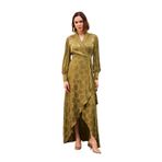 Kruvaze Desenli Uzun Elbise - HAKİ