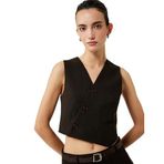 Kruvaze Düğmeli Asimetrik Kesim Blazer Yelek