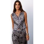 Kruvaze Leopar Saten Yelek - Gri