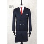 Kruvaze Metal Düğme Geniş Sivri Yaka Slim Fit Çift Yırtmaç Lacivert Drop 6 Takım Elbise - 56