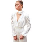 Kruvaze Saten Bodysuit Bluz - EKRU