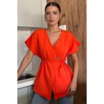 Kruvaze Yaka Bel Bağcıklı Kolsuz Ceket P-00017986 - 42 - Orange