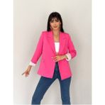 Kruvaze Yaka Düğmesiz Cepli Astarlı Katlanılabilir Kol Blazer Ceket - Pembe - 38 - Regular Fit
