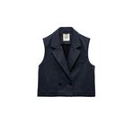 Kruvaze Yaka Kolsuz Crop Blazer Yelek