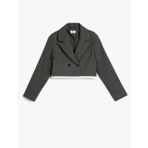 Kruvaze Yaka Uzun Kollu Düğme Detaylı Crop Blazer Ceket