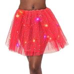Ksnnrsng Kadın genç yetişkin elastik LED ışıklı tül Tutu payetler yıldız Tutu etek giydirme partiler bale dansı, kırmızı, One Size