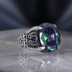 Ksr Moda Zincir Serisi 925 Ayar Mistik Topaz Erkek Gümüş Yüzük - 26