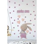 KT Decor Sevimli Tulumlu Tavşanlar Çocuk ve Bebek Odası İsme Özel Sticker Seti