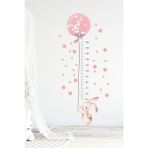 Kt Decoration Balonlu Tavşan Kalpler ve Puantiyeler Boy Ölçer 30 Parça Duvar Sticker Seti - 160 x 48 cm - Renkli