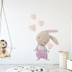 Kt Decoration Sevimli Kalpli Tavşan Pembe Tulumlu Duvar Sticker Seti