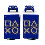 Kt Grup Mavi Arkaplan Gold Kol Düğmeleri Playstation 5 Disk Edition Sticker Kaplama Seti