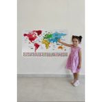 Kt Grup Türkçe Ülke Bayraklı Eğitici Başkent Detaylı Atlası Dünya Haritası Duvar Sticker - 65 x 100 cm