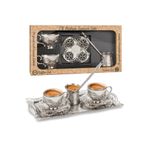 KT HOME Kahve Fincanı Türk Kahvesi Sunum Seti Metal Fincan Takımı Bakır Kahve Fincanı Tepsili Cezveli 2 Li
