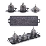 Kt HOME Kahve Sunum Seti Kahve Fincanı 2 Kişilik Takım Türk Kahvesi Fincan Arap Yunan Espresso Kahvesi Osmanlı Usulü (Nikel Antik(Black))