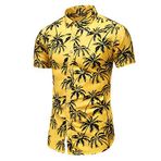 KTOWLEN Erkek Hawaii Gömlek Avuç İçi Baskılı Günlük Düğmeli Plaj Tatil Aloha Kısa Kollu Gömlek, Yellow, L