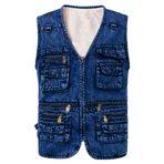 KTWOLEN Erkek Denim Jile Kış Sıcak Polar Yelek Rahat Açık Vücut Isıtıcı Kolsuz Ceket Kot Yelek Cepli, siyah, XL