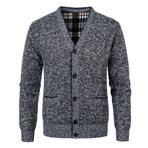KTWOLEN Erkek hırka kazak Slim Fit düğmeli triko polar astarlı hırkalar uzun kollu nervürlü örgü ceket ön cepler ile, koyu gri, XL