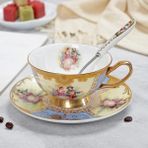 Kuadu Shop 1550A Stili Yefine Yüksek Li Kemik Porselen Kahve Fincanları Vintage Seramik Sırlı Gelişmiş Çay Fincanı ve Tabak Setleri Lüks Hediyeler (Yurt Dışından) - Kahve Eşyaları - Renkli