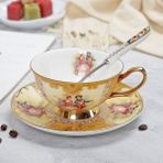 Kuadu Shop 1550C Stili Yefine Yüksek Li Kemik Porselen Kahve Fincanları Vintage Seramik Sırlı Gelişmiş Çay Fincanı ve Tabak Setleri Lüks Hediyeler (Yurt Dışından) - Kahve Eşyaları - Renkli