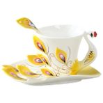 Kuadu Shop E Stili 180ML Eacock Kahve Kupaları Tabağı ve Kaşıkla 3D Yaratıcı Seramik Bardaklar Renkli Emaye Porselen Çay Su Şişesi Noel Hediyesi (Yurt Dışından) - Kahve Eşyaları